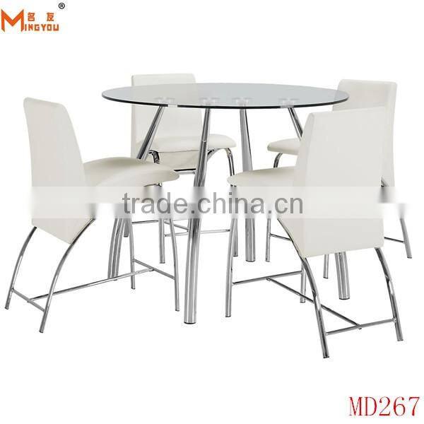 round tempered glass dining table and chair