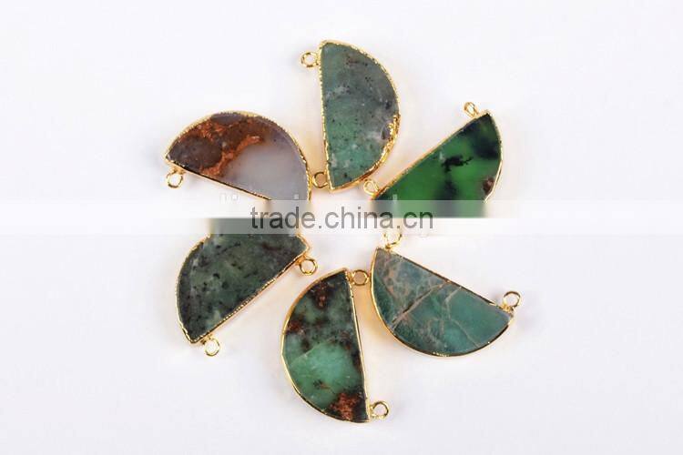 Half Moon Cresent Chrysoprase Pendant Necklace Jade Jewelry Jewels With Double Bails