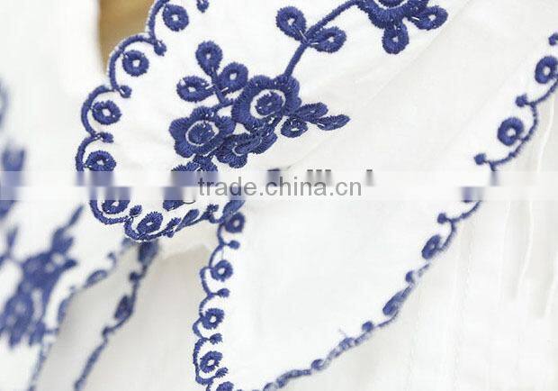 ladies cotton white shirt embroidery two layer collar short sleeve blouse