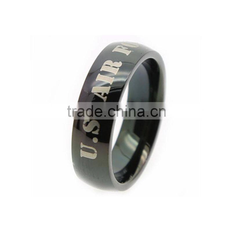 316L Stainless Steel Rings Laser Printed Black Plated Rings
