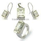 Pink Crystal gemstone setting jewelry sets 925 sterling sliver pink gemstone