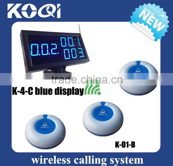 wireless waiter call system for restaurant with K-4-C-Blue led digital receiver and K-M table button for customer