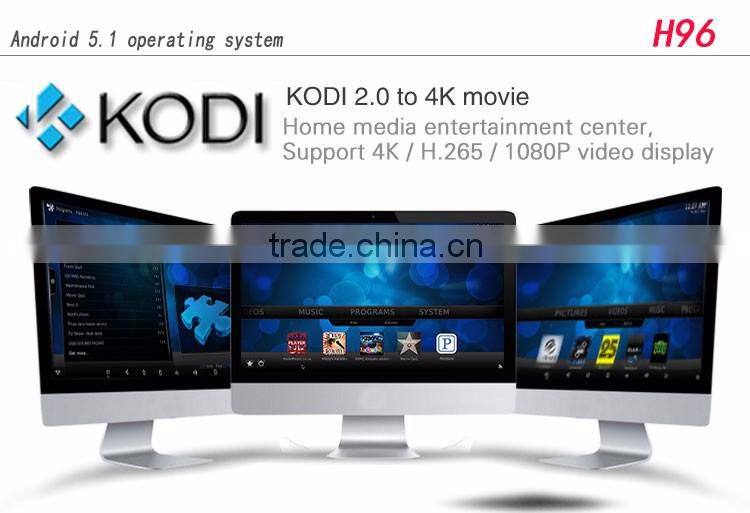 2016 factory hotsale Android TV Box IPTV Amlogic S905 Quad Core Android5.1 DDR3 1G 8G H96