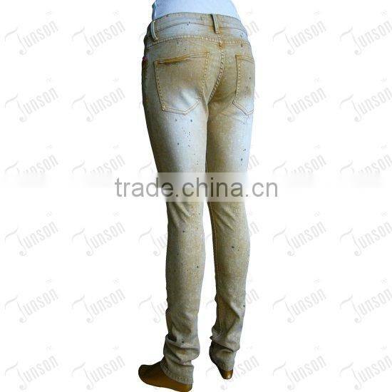 Lady's colour paint jeans -- yellow