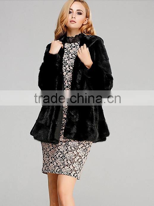 black hooded mink fur coat