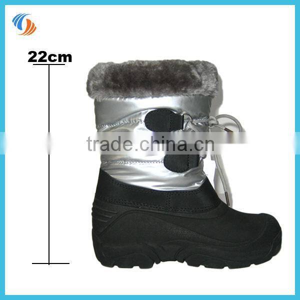 Kids Silver Lace Up Fur Lined Snow Boots