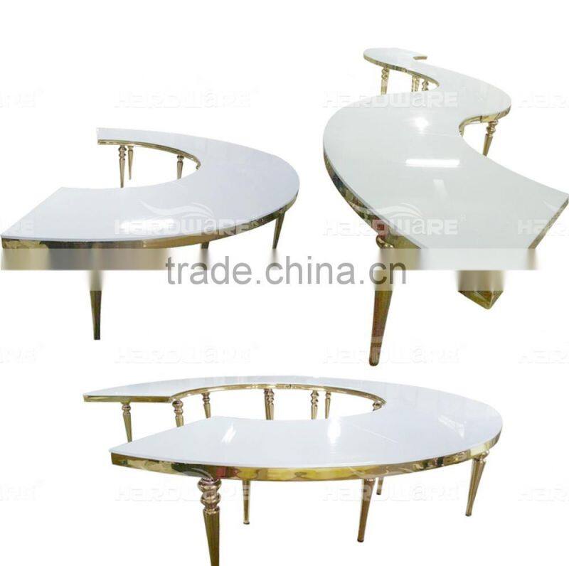 hotel luxury dining banquet table , golden metal frame white dining table