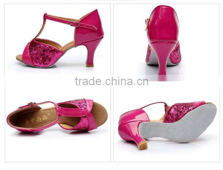 2016 Popular cheap ballroom latin dance shoes women gold sequin dance shoes 4 colors