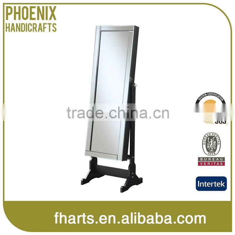 Premium Full Size Cheval Mirror Black Wood Jewelry Armoire Cabinet Stand Box with Lock
