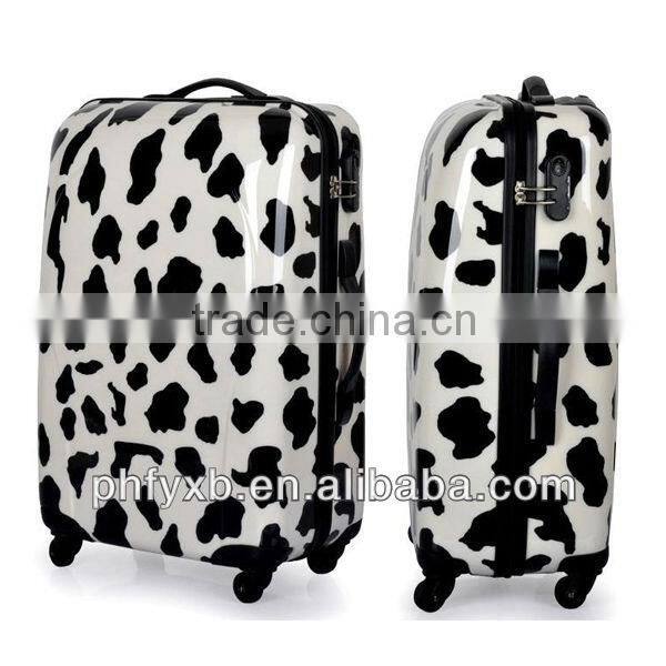 China 2015 New Product Alibaba Black & White Cow Color luggage trolley Fashionable Hardcase luggage trolley Eminent Luggag