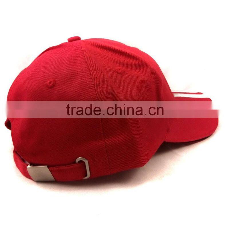Custom best quality red Acrylic Embossed baseball hat with metal buckle