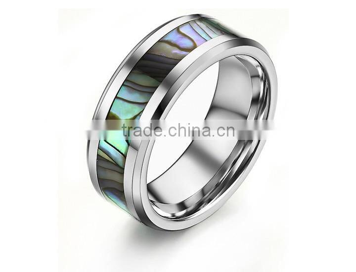 KSTONE Charming Tungsten Shell inlaid polished shiny Ring, Tungsten Abalone Shell Ring for Engagement Wedding
