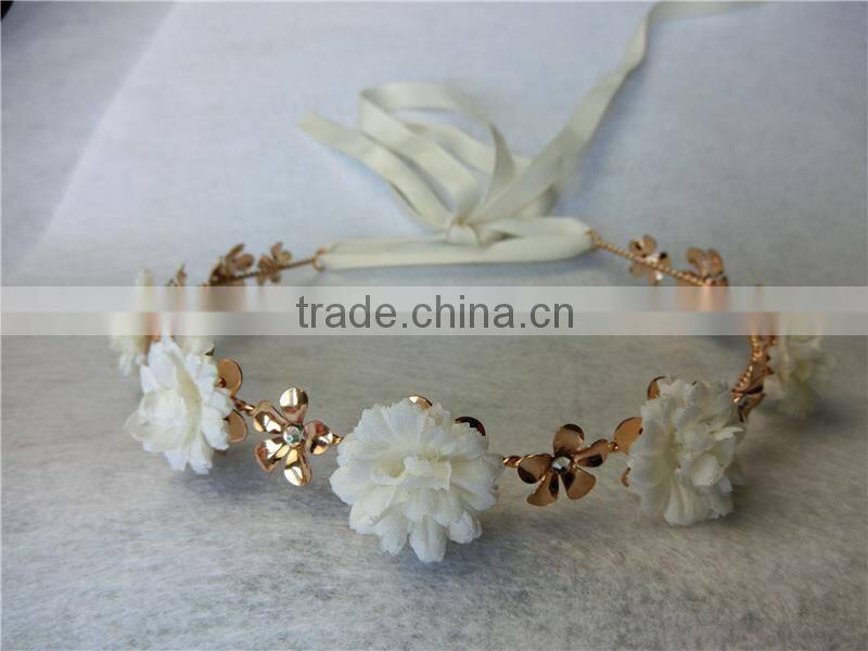 Baroque flower metal headband gold metal leaves Pearl thin hair band wedding bridal crown hair accessories girls FHHBC5001-5