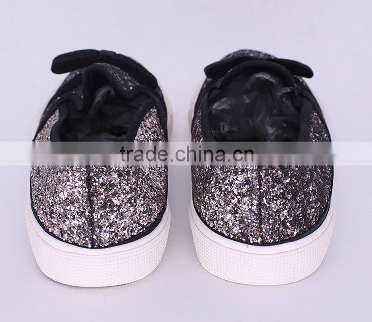 bow decorated giltter fancy vulcanized shoe women sneakers cheap casual canvas shoe woman