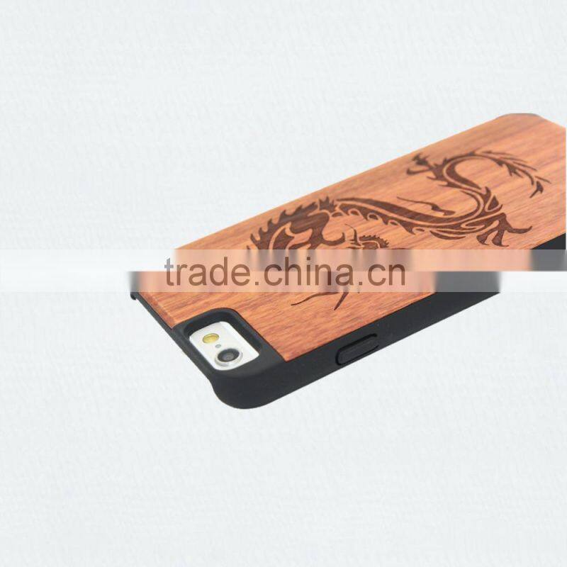 For iphone 6 wholesale cell phone case wood + pc with laser engrave dragon and fox