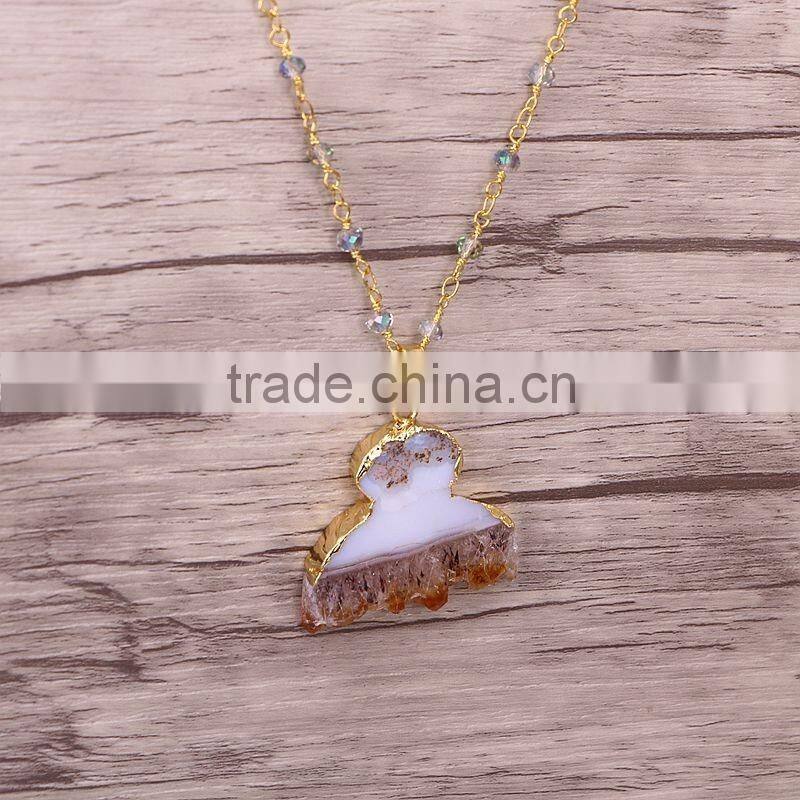 Natural Topaz Quartz Druzy Pendants, Gold Plated edged Slice Topaz Pendant For Jewelry Necklace Making