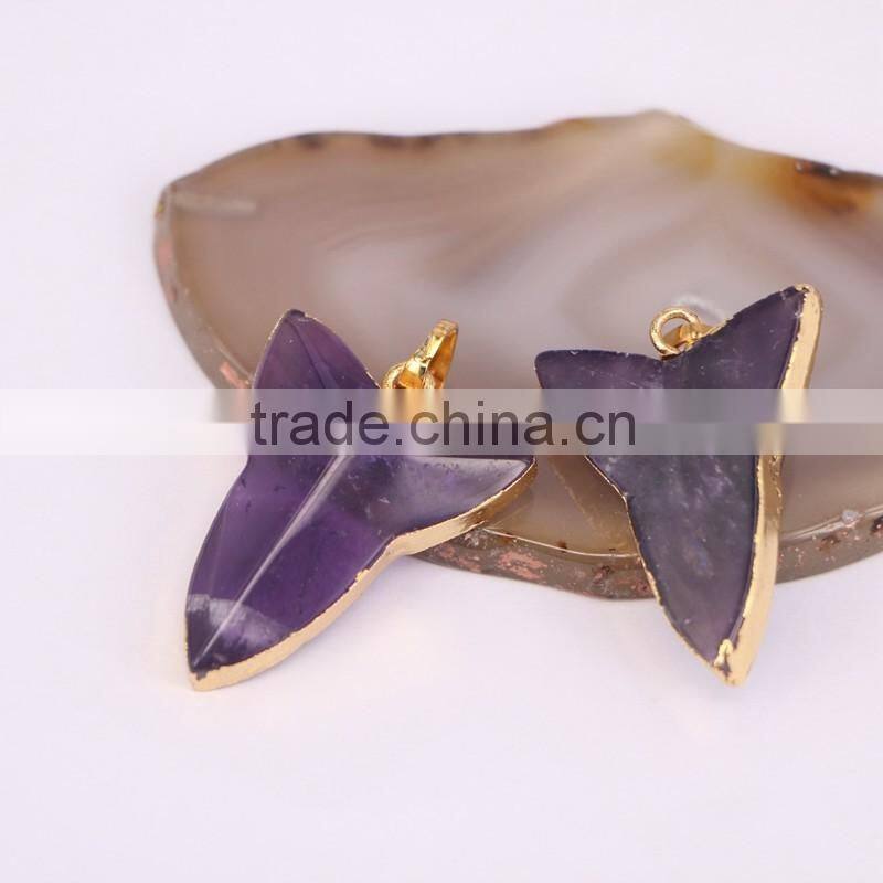 Natural Amethyst Gem stone Pendant, Stone Point Pendant, Gold Plated Edged Drusy Amethyst Pendant, Druzy Pendant