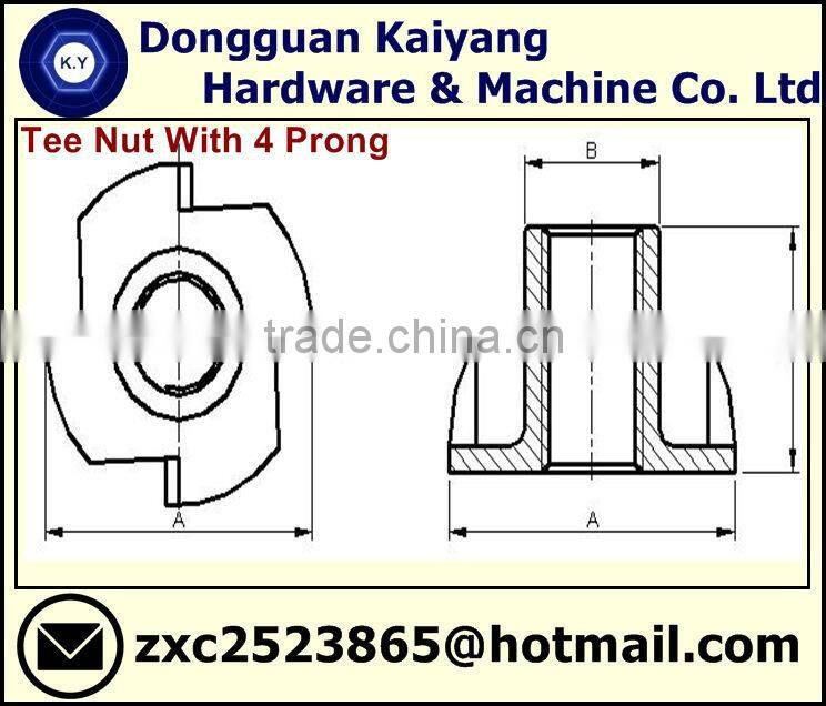 M4 Tee Nut 4 Prongs (Furniture Fastener)