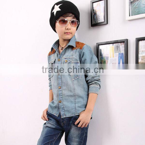 Fashion cowboy clothes top breathable light blue jeans shirt model