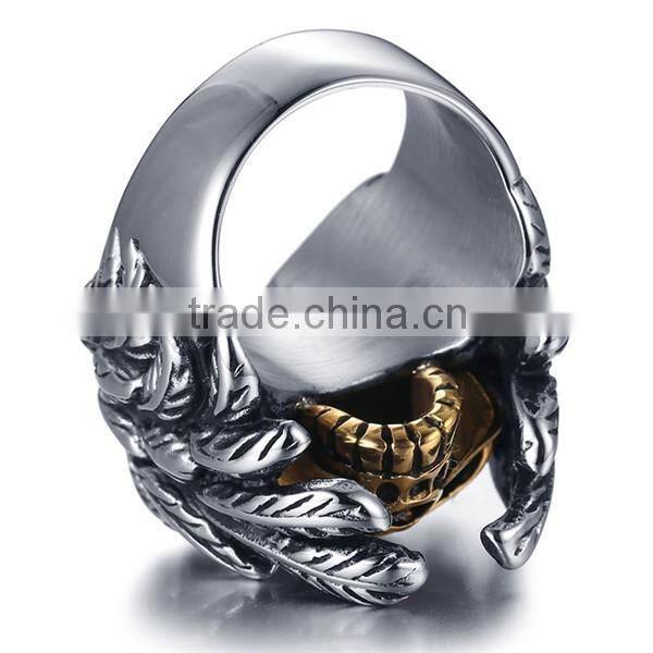 gold silver vintage gothic wing biker surgical stainless steel skull ring for man