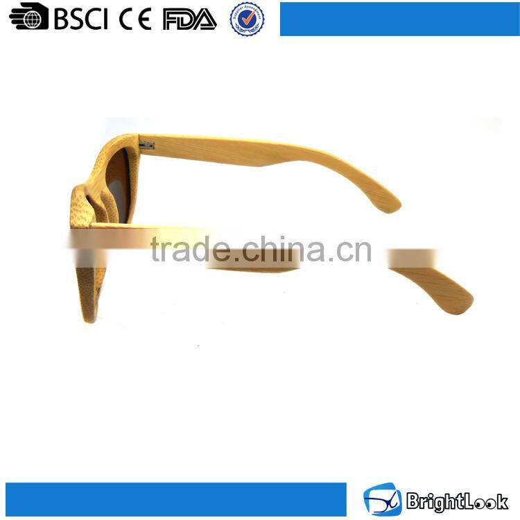 2016 Hand polished women natural wood sunglasses kids oem uv400 with custom logo printed on lens