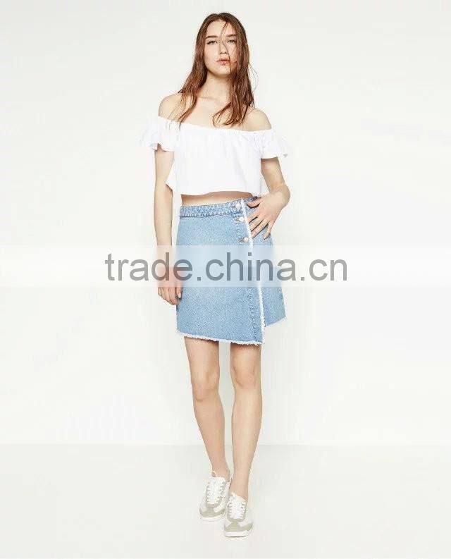 Asymmetric Denim Skirt Straight Single Breasted Skirt