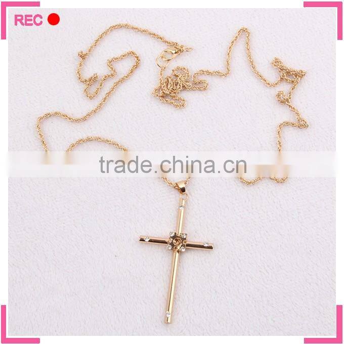 Latest design imitation gold necklace with cross pendant, imitation gold pendant necklace