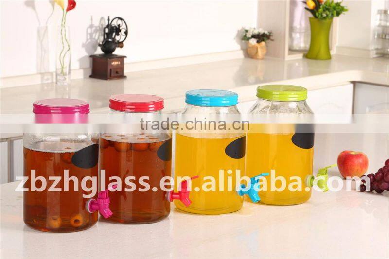 Clear Glass Beverage Dispenser Glass water bottle with colored lid and tap