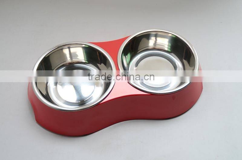 melamine +stainless steel bowl for puppy Melamine material double dinner pet bowl south African bowls