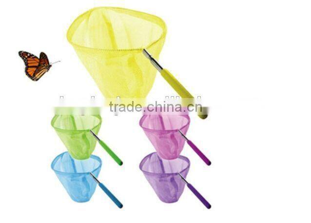 Telescopic stainless steel kids butterfly nets with various shapes, ectendable insect net for kids