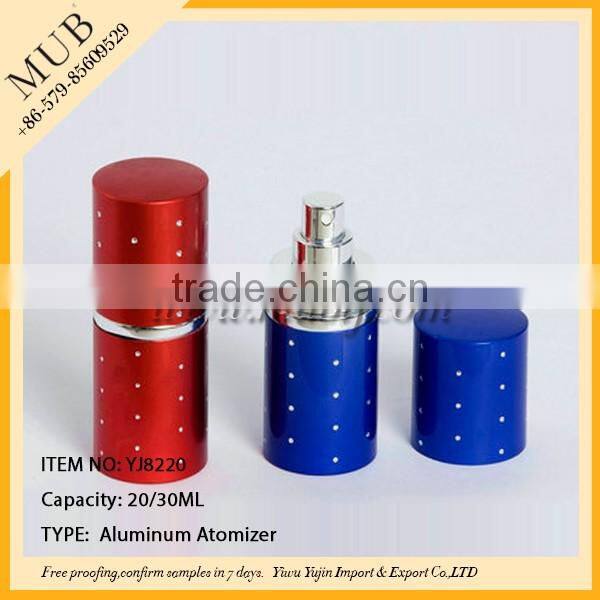 2016 hot sale unique bottle aluminum perfume bottle travel pocket vial refillable