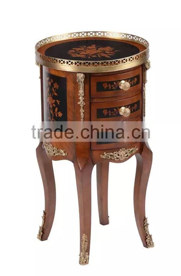 Vintage Style Castle Living Room Furniture Handmade Marquetry Side Cabinet, Luxury Brass Inlaid Natural Wood Chest Of Drawer