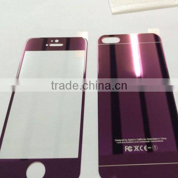 Plated Anti-Scratch Colorful Metal Front Tempered for iphone 5/5s, tempered glass screen protector