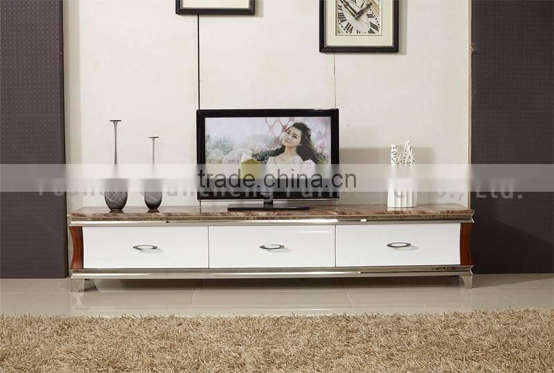 Modern Marble Top Metal TV Cabinet with Showcase