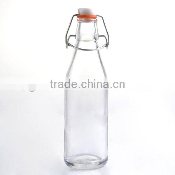 10oz round glass milk bottle oil & vinegar bottle with stopper whiskey decanter