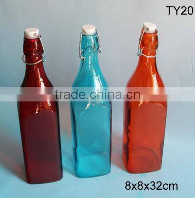 2016 wholesale different colors clear round glass swing top fruit juice bottles 1L