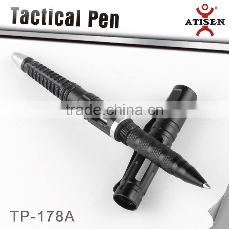 Black 6061Aluminum steel Hollow out Tactical ball point pen,glass breaker 2 in 1 TP-178A