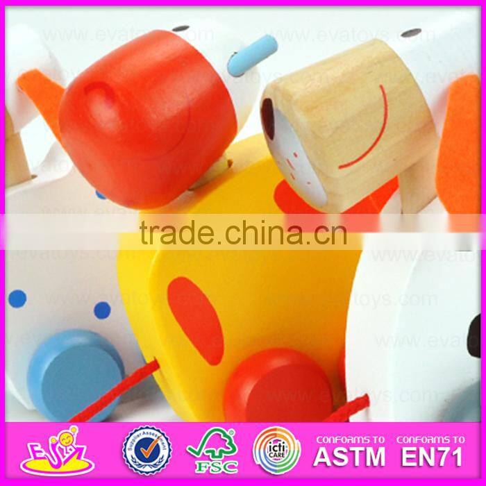 2015 Beautiful design animal wooden pull toy,Children pulling along toy pull line toy,Cheap baby Wooden toy pull cart W05B094