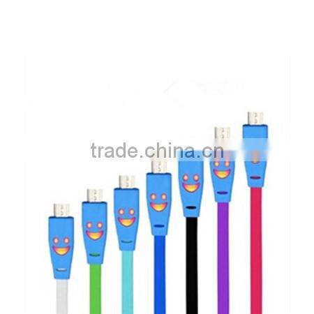 Micro USB cable charge , LED light smile cable