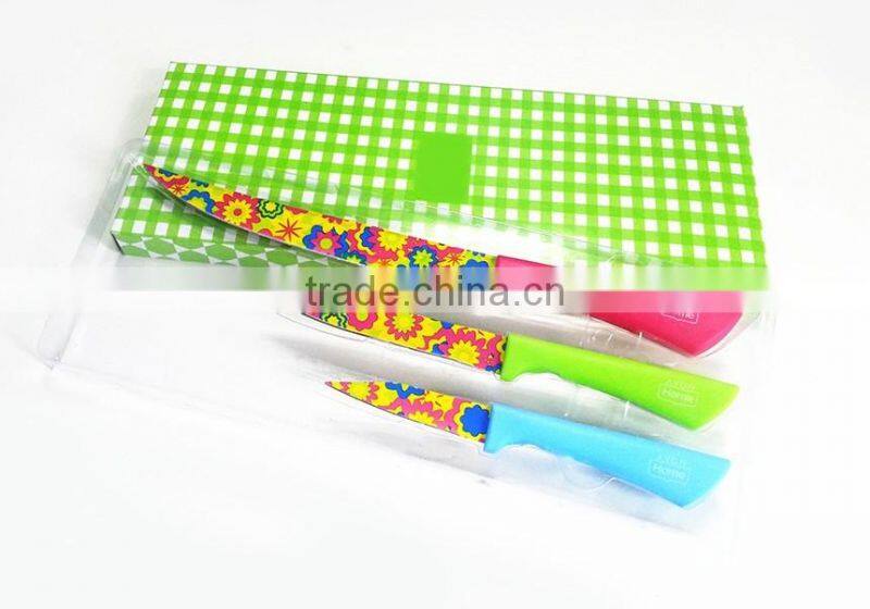 Colorful PP handle non-stick kitchen knives 3pcs knife set royal kitchen set