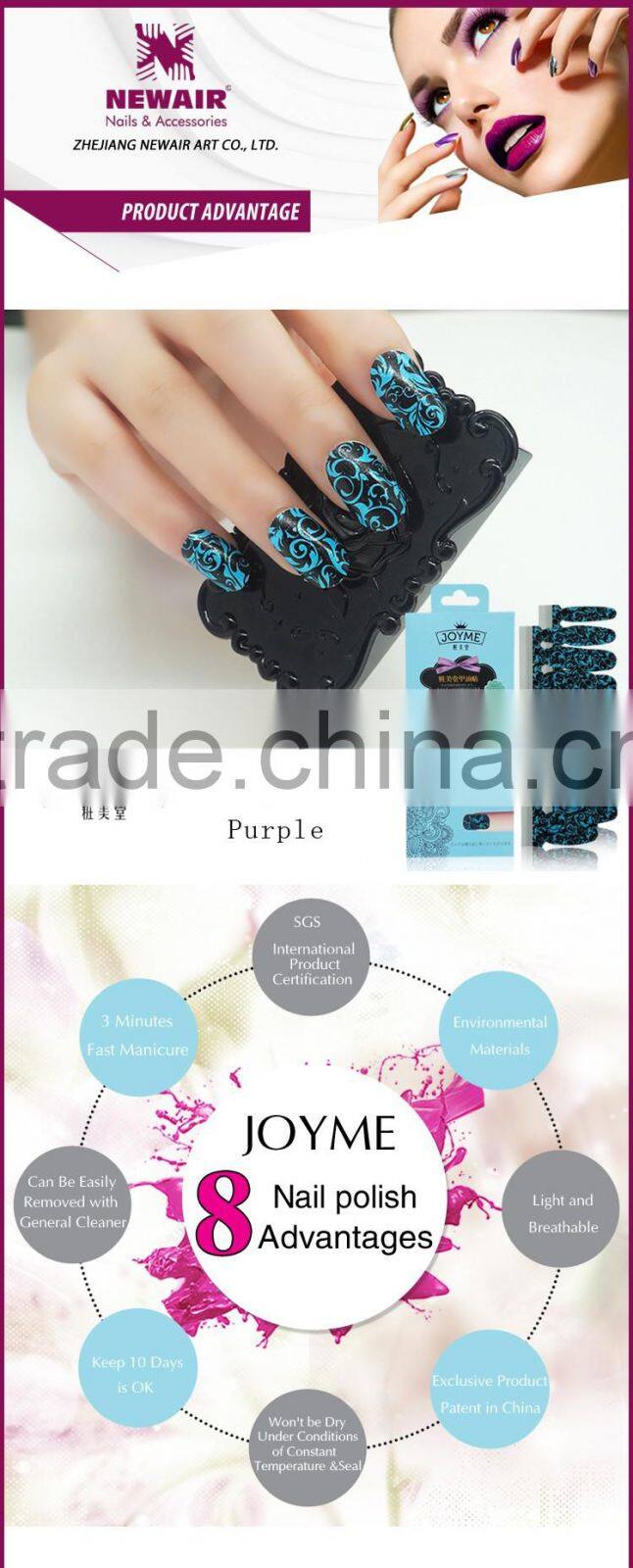 100% Nail polish sticker,customized Nail polish strip,VIVI Brand Nail patch