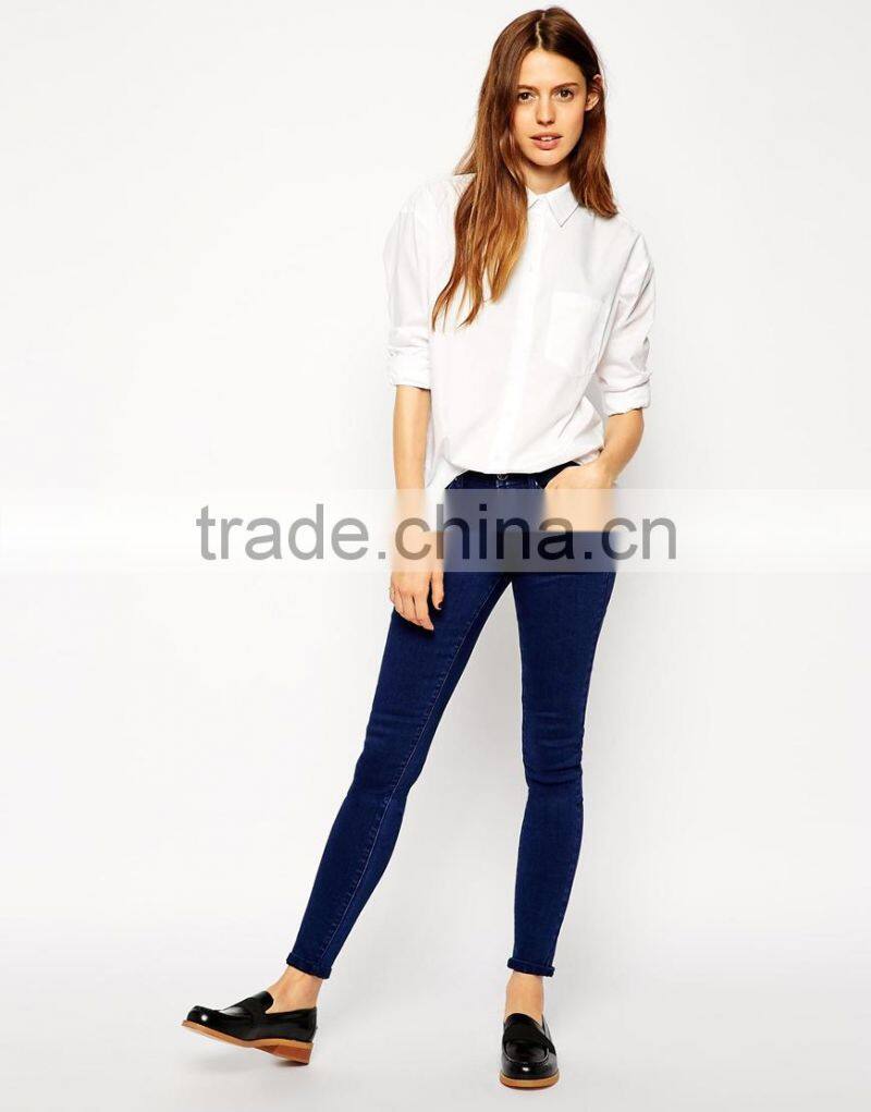 Hot sale Slim Boyfriend Classic point collar White Shirt With Pleat Detail Back