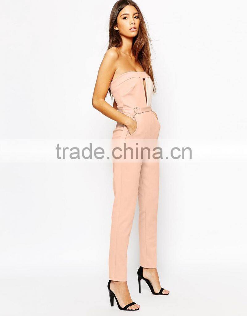 2015 fashionable hot sale OEM customized Plunge Catsuit With Metal Bar Detail