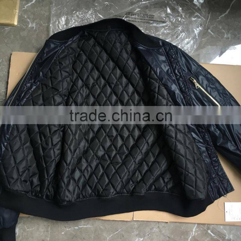 OEM quality black color quilted inside nylon bomber jacket for men