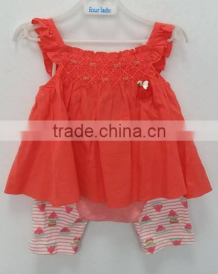 baby girls red dress with printed knit shorts 2 pcs suits for summer