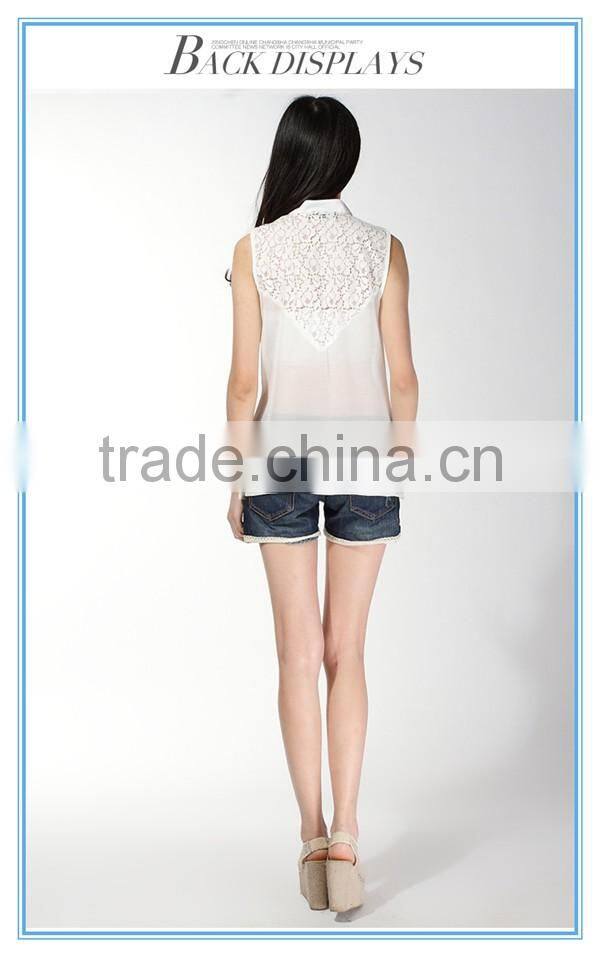 2016 Fashion Lady Sexy See Through Chiffon Sleeveless Blouse