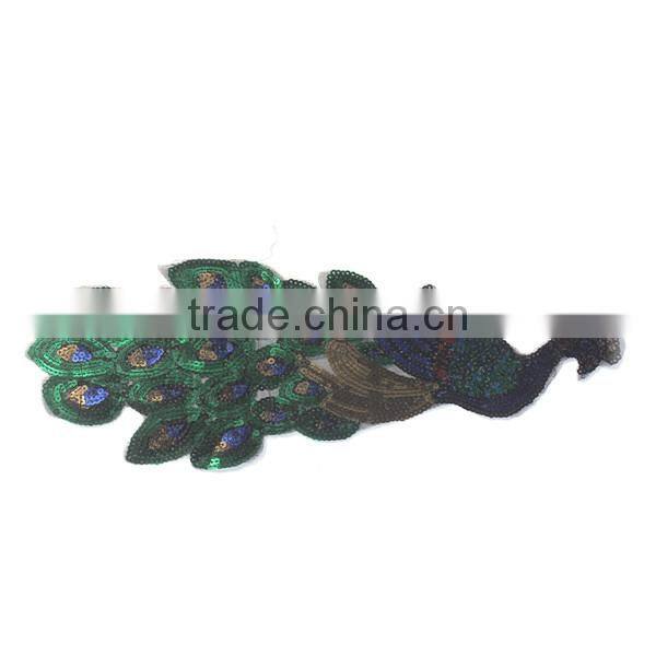 Peafowl applique embroidery designs custom animal embroidery sequin patch