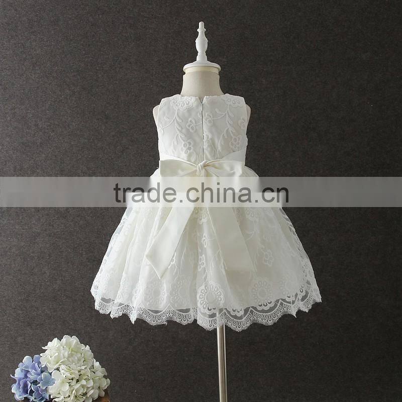 New arrival summer baby clothes White Embroidery Flower Lovely Lace Net 0-2 Years old party dress baby first Communion dresses