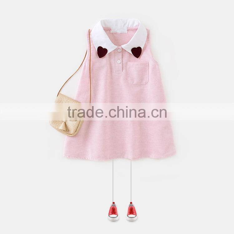 Peter Pan Heart Banner Kids Frock Designs Solid Pink Dress One Chest Pocket Sleeveless Dress