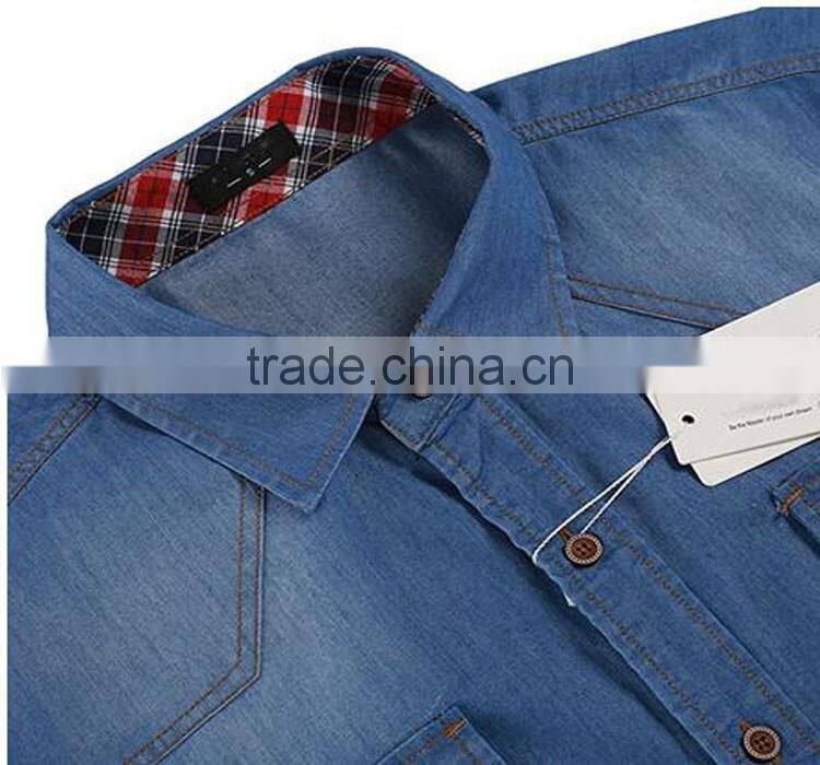 Casual long sleeve slim fit button denim shirts with pockets